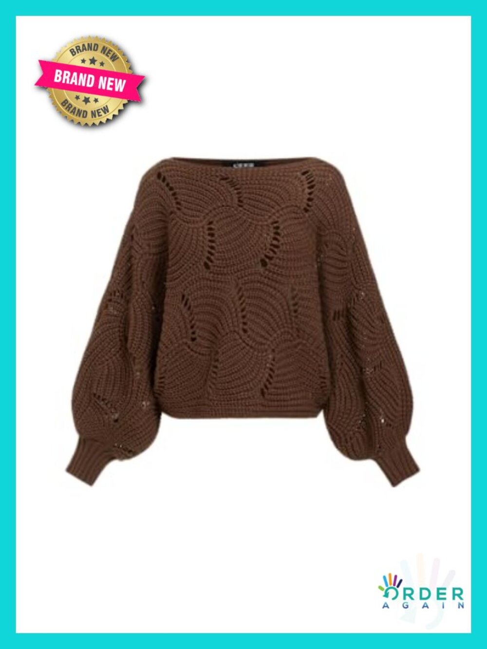 Boat Neck Lantern Sleeve Hollow Out Knit Pullover Sweater